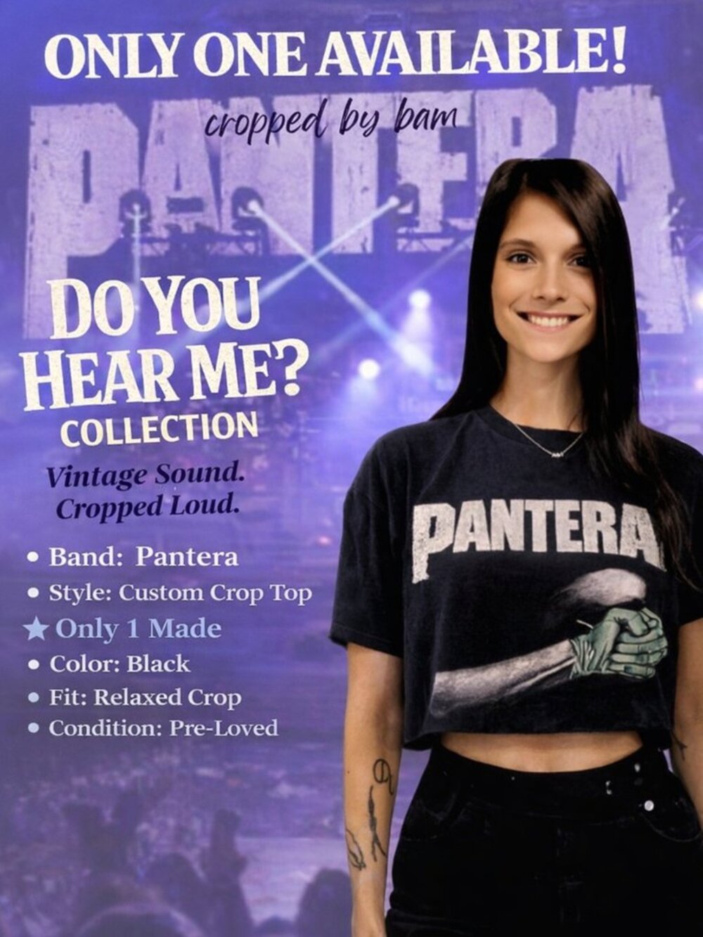 Custom Pantera Cropped Band Tee – 1 of 1 BAM Studio Cut | Size L | Rare